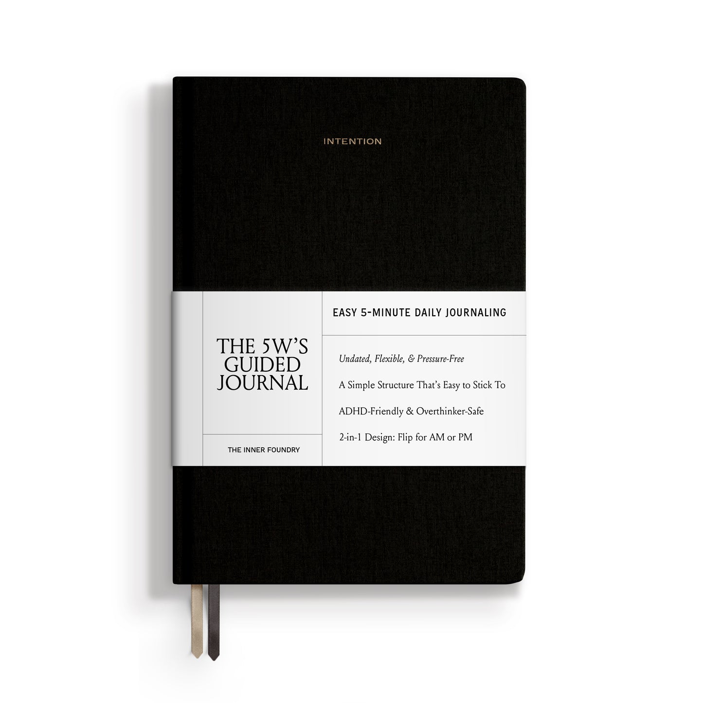 The 5W's Guided Journal in Black Faux Leather