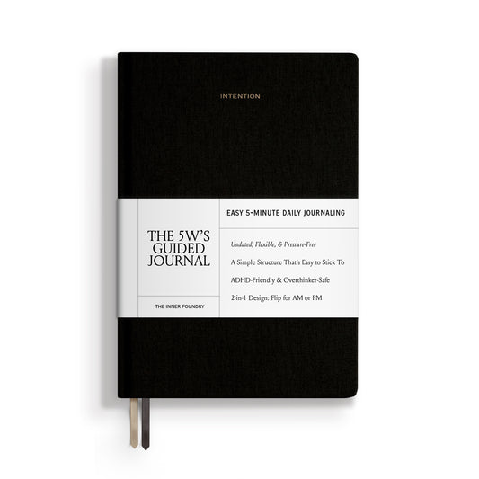 The 5W's Guided Journal in Black Faux Leather